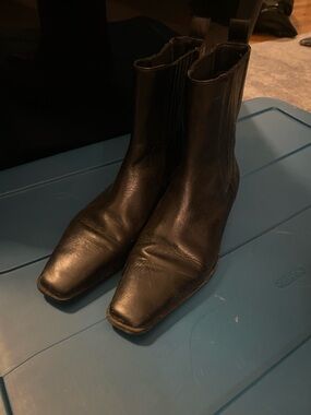 H&M Black Leather Square-Toe Ankle Boots